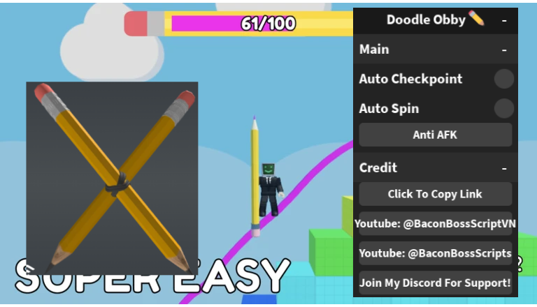 [FREE UGC] Doodle Obby ✏️ OP SCRIPT (AUTO CHECKPOINT – SPIN)