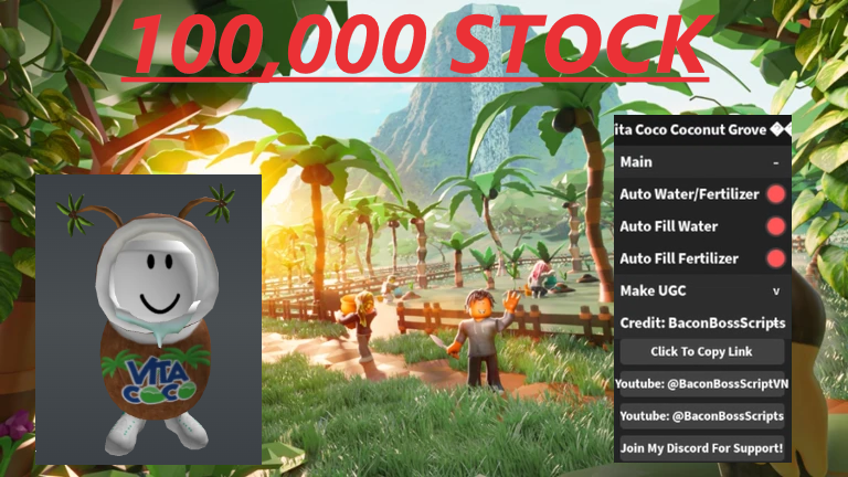 [FREE UGC] Vita Coco Coconut Grove 🥥 OP SCRIPT (AUTO FARM COCONUT – 100K STOCK)