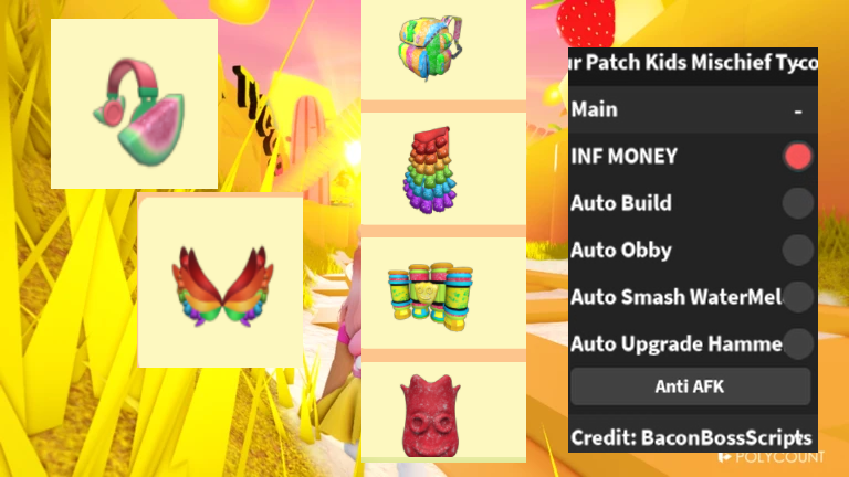 [FREE UGC] Sour Patch Kids Mischief Tycoon OP SCRIPT (INF MONEY – AUTO BUILD – OBBY – SMASH)