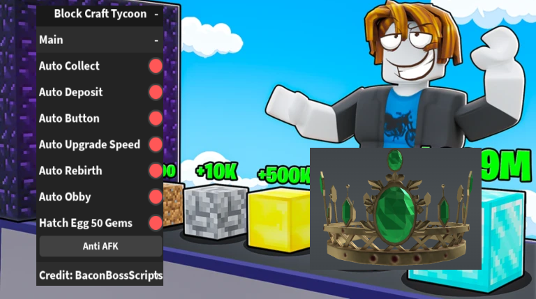 [FREE UGC] Block Craft Tycoon OP SCRIPT (AUTO COLLECT – DEPOSIT – OBBY – UPGRADE – HATCH)