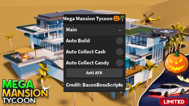 Mega Mansion Tycoon 🎃🌴 OP SCRIPT (AUTO COLLECT CASH – BUILD – COLLECT CANDY)