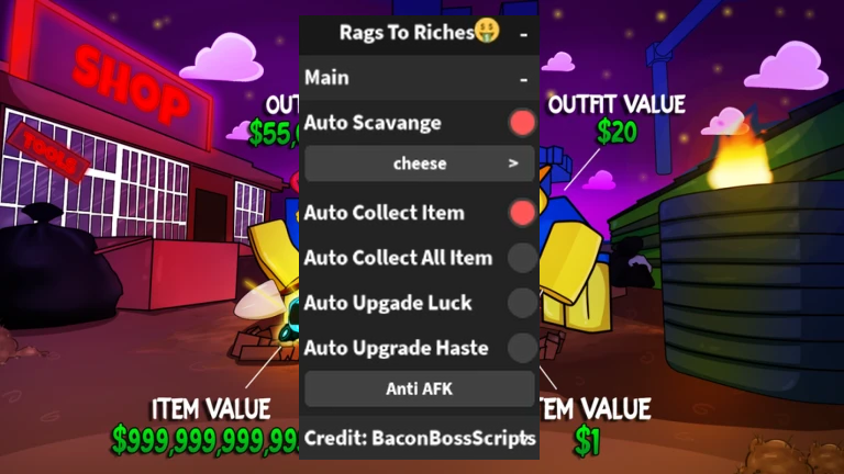 Rags To Riches🤑 OP SCRIPT (AUTO SCAVANGE – COLLECT BOOST – UPGRADE)